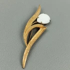Vintage 1960's SARAH COVENTRY Gold Tone 4" White Milk Glass Flower Brooch Pin