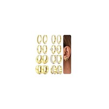 Small Chunky Gold Hoop Earrings for Women Hypoallergenic 14K Gold Gold-8Pairs