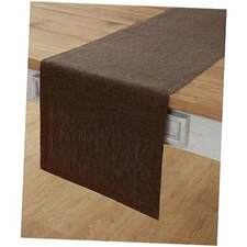  Linen Table Runner 72 Inches Long - Athena, 100% 14 x 72 Inch Brown Chambray
