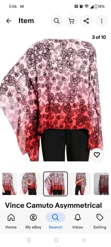Vince Camuto Asymmetrical Poncho Top M Kimono Red Pink Ombre - Picture 6 of 9
