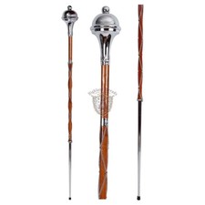 Drum Major Mace or Stave Natural Malacca Cane Shaft Plain Ball Head 3 Part Mace