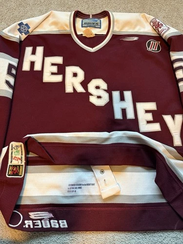 Game Worn Jeff Sirkka Hershey Bears 1998 60 Year Bauer AHL Used Hockey Jersey 58