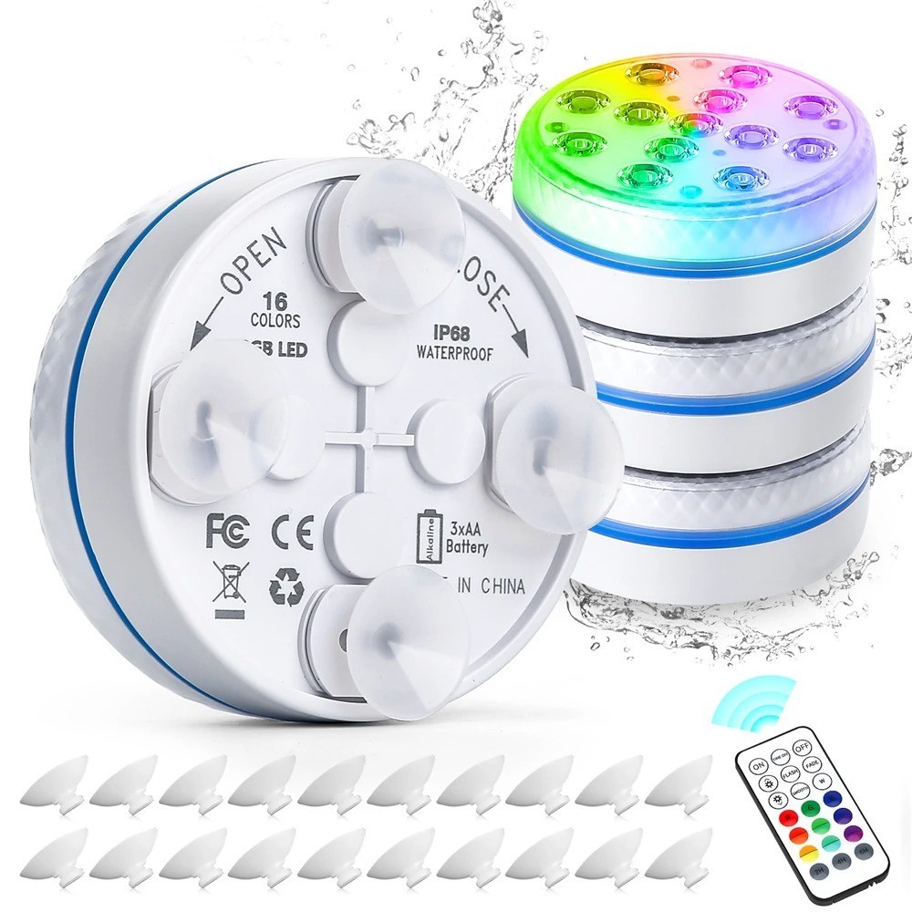 Luces LED sumergibles RGB impermeables luces subacuáticas para piscina y baño con control remoto