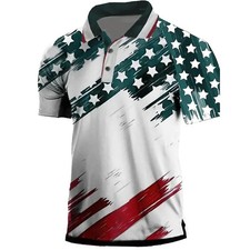 Men American Polo Shirt Golf Moisture Wicking Performance Print Sky Blue