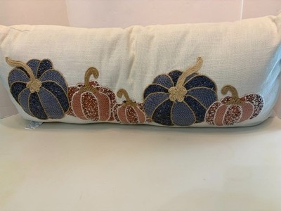 Devi Designs Elegant Beaded Autumn Decorative Pillow Pumpkin Fall 28'' X 11