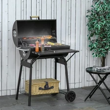 30" Portable Charcoal BBQ Grill w/ Adjustable Charcoal Rack Storage Shelf Wheel