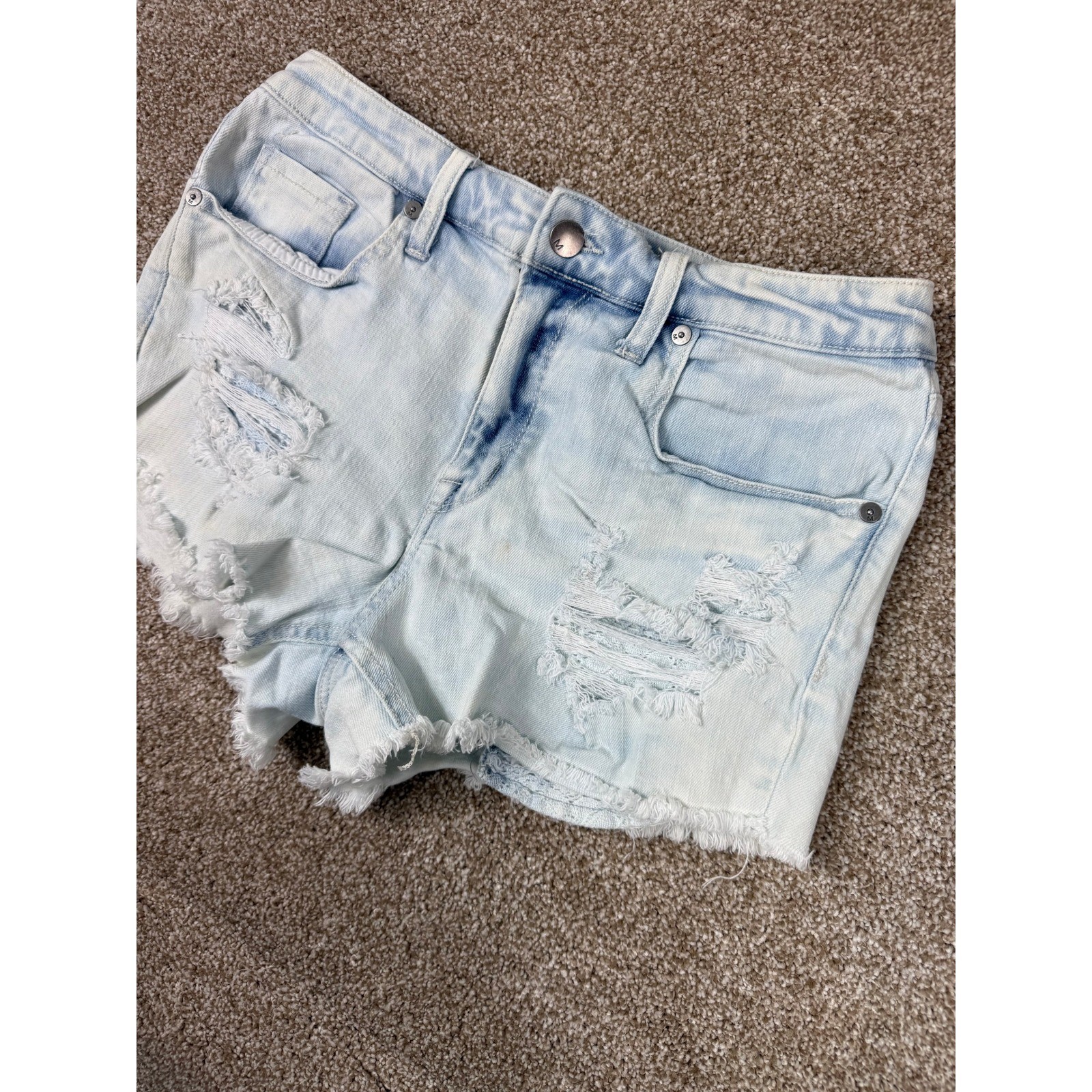 Mossimo Denim Light Wash High Rise Distressed Jean Shorts Womens 8 29 Frayed Hem