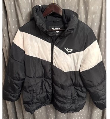 PONY Kids Black White Colorblock Puffer Jacket Hooded Fleece Lined Size 18