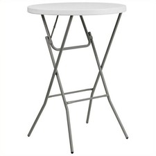Flash Furniture 32" Round Plastic Folding Bar Table in Granite White