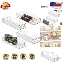 Durable Clear Storage Bins - 4 Count, 16" Narrow, Stackable Cabinet Organizers