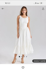 House of CB Sienna Stretch Cotton Lace-Up Midi Dress White Sleeveless Size M