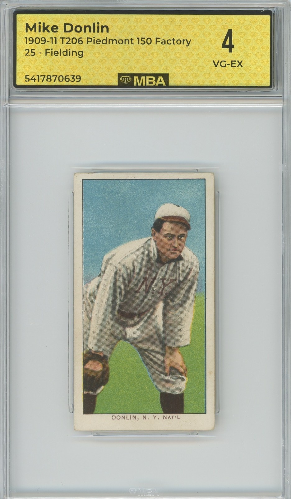 1909-1911 T206 MIKE DONLIN FIELDING 150 PIEDMONT - NEW YORK MBA 4