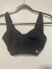 Puma Sports Bra Womens M Black  Seamless Adjustable Strap Silver Logo Used