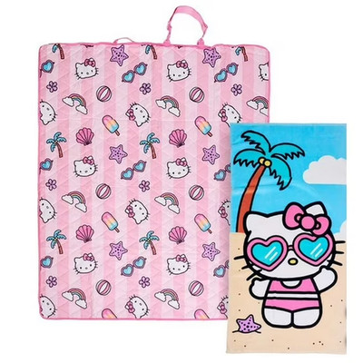Hello Kitty Picnic Blanket &Towel Set Pink Sanrio Beach Blanket Foldable Case