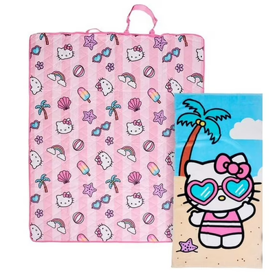 HELLO KITTY ビーチバケーションセット Hello Kitty Picnic Blanket &Towel Set Pink Sanrio Beach Blanket
