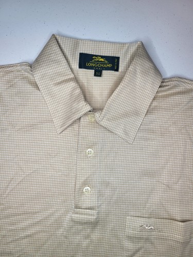 Longchamp Paris Polo Tan Shirt Men's 50 Logo Short Sleeve Made Italy Houndstooth