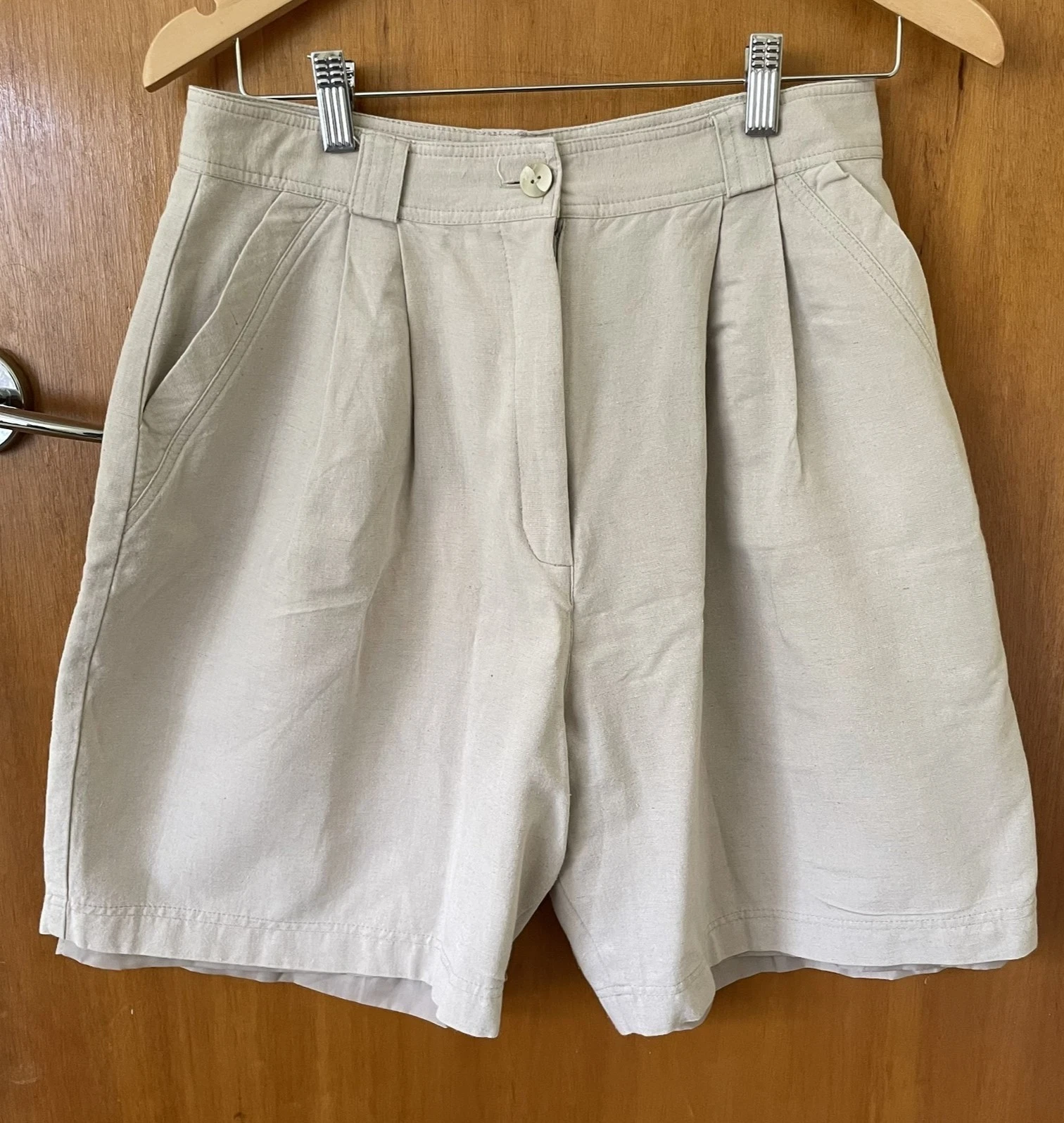 Vintage Linen Pleated Chino Shorts Made In Australia Rayon lined