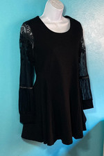 The Boutique Womens Size S Black Mini Dress with Sheer Lace Sleeve