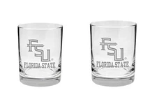 Florida State Seminoles 2-Sided, Etched Satin Finish, Rock Glass - Set of 2