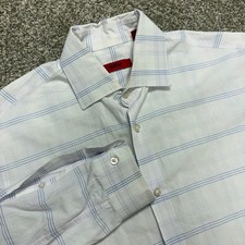 HUGO Boss Long Sleeve Button Shirt Men's 15 32/33 White Blue Check Pattern