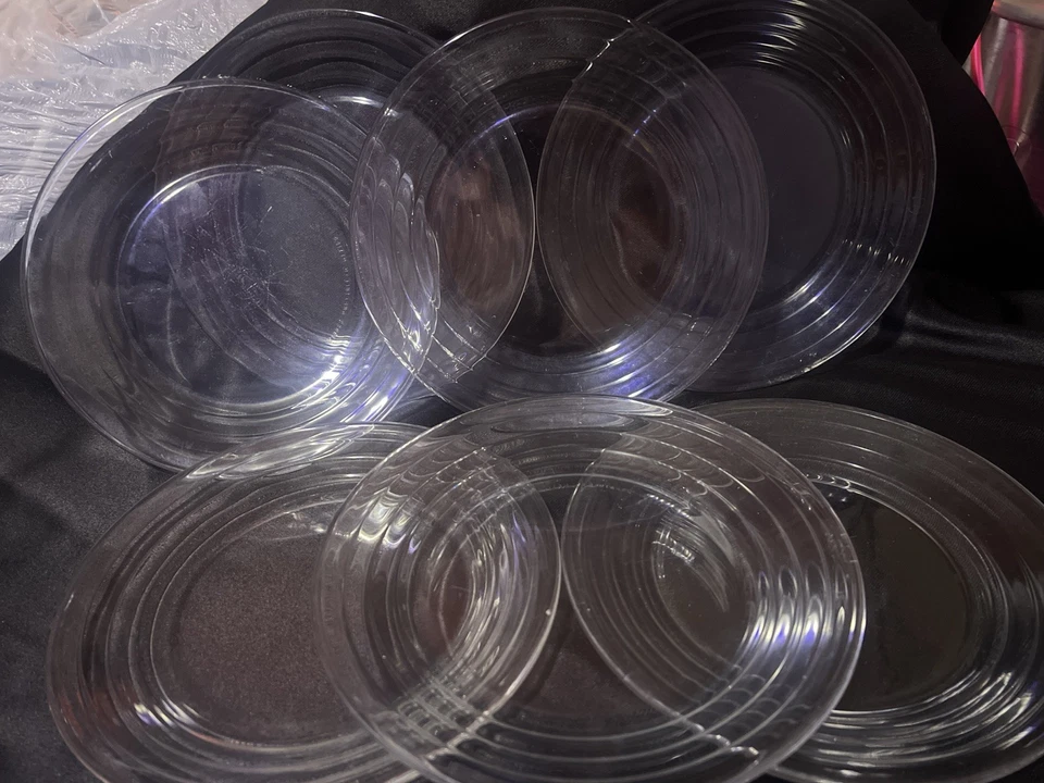 Libbey Duratuff “HOOPS” Glass Set of 7 Salad Plates 8.5 Inch Clear Glass Plates - Image 4 of 4