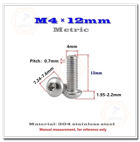 M1.6 M2 M2.5 M3 M4 304 Stainless Steel Allen Hex Socket Button Head Screws Bolt - Bild 45 von 58