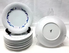  Lynns Fine China Dessert Plate Embossed Rim Purple Flower Blue Band Set of 10