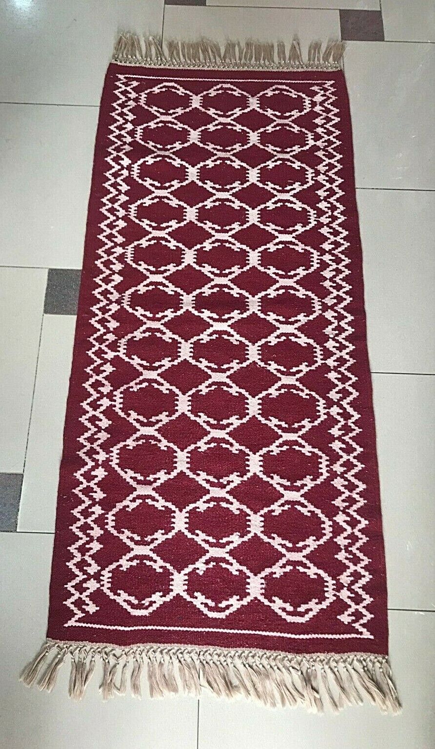 Old  Albanian traditional carpet kilim dark red carpet rug-70 cm x 53 cm-1950-r 