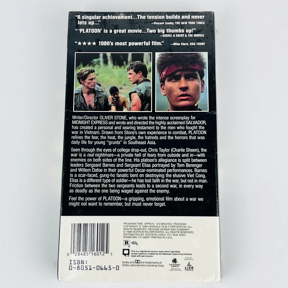 Platoon VHS best picture 1986 Hemdale LIVE HOME VIDEO WATERMARK NEW SEALED Tape - Image 2 of 4