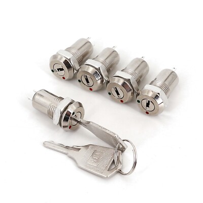 5Pcs Metal 12mm 2Pin ON-OFF 2Position SPST Electronic Key Switch