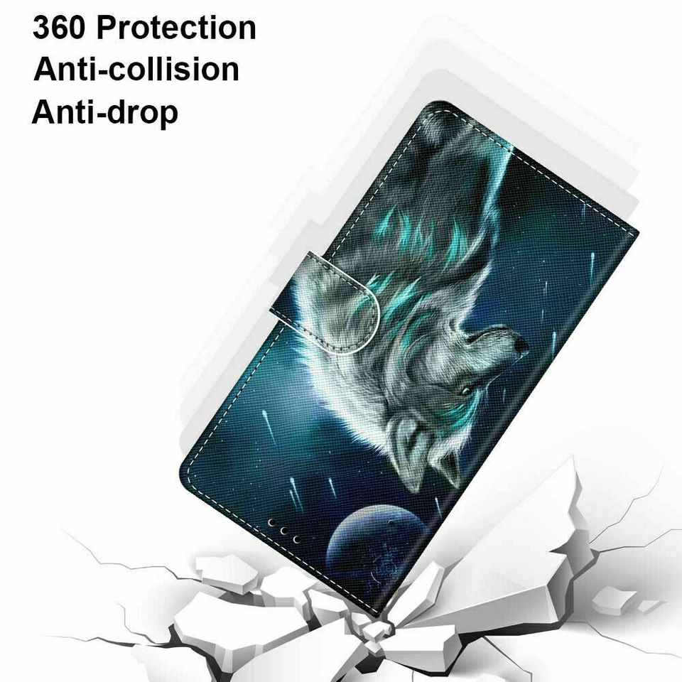 Funda tipo billetera abatible Wolf para teléfono Samsung S7 S8 S9 S10 S20 Note 20 A51 A01 A71 A31 Foto 4 de 4
