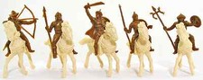 Jecsan - 5 Mounted Huns with 5 Horses - unpainted 60mm plastic