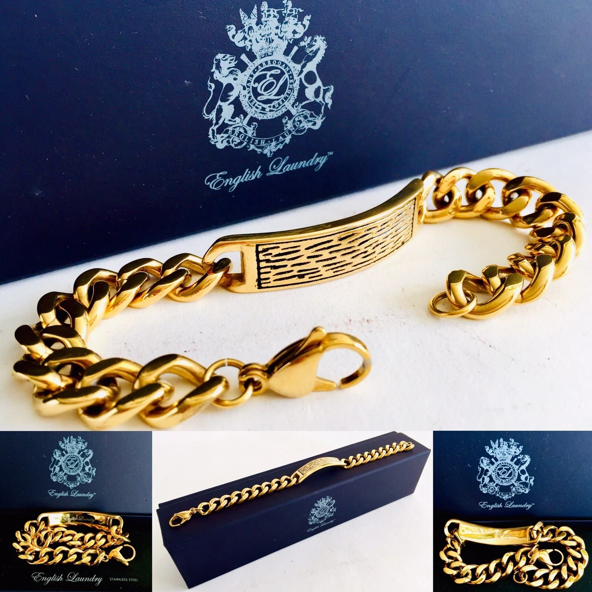 New English Laundry Gents 24ct Gold Plated Stainless Steel Bracelet 8.5 22cm