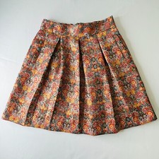 Maeve Anthropologie Rosia Skirt Size S Red Floral Pleated Brocade