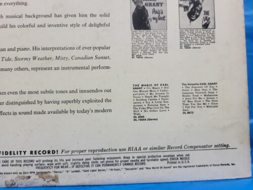 Ebb Tide And Other Instrumental Favorites Earl Grant LP Vinyl 1961 Decca DL74165 - Picture 10 of 14