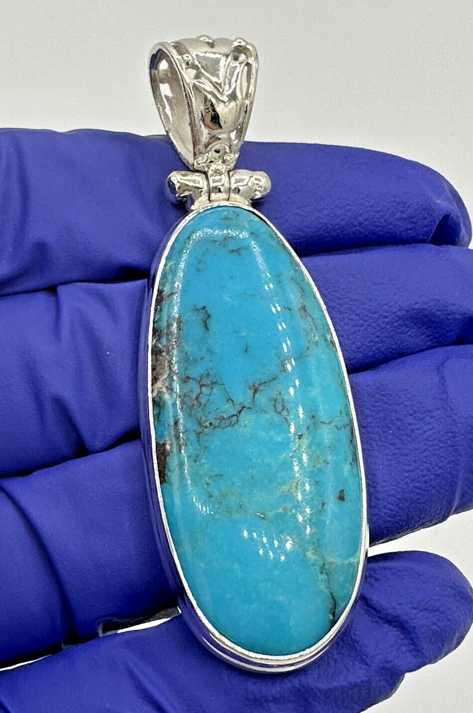 Unique Solid Sterling Silver 925 Long Oval Blue T… - image 3