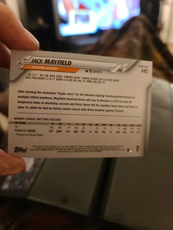2020 Topps Rc # 485 Jack Mayfield - Image 2 of 2