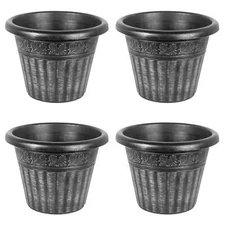 Garden Elements Outdoor Dragon Banded Plastic Planter, Silver, 13" (Pack of 4)