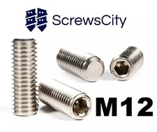 M12 A2 Stainless Steel Flat Point Grub Screws Metric ISO 4026