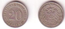 20 Pfennig Nickel Münze Deutsches Reich 1892 D Jäger 14
