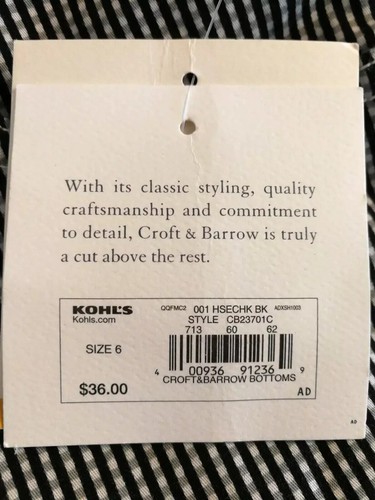 Croft & Barrow Womens Shorts 6 Black White Bermuda Natural Fit Stretch Check - Picture 3 of 5