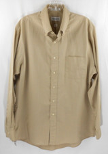Van Heusen Mens 16 34/35 Beige Button Down Long Sleeve Broadcloth Dress Shirt