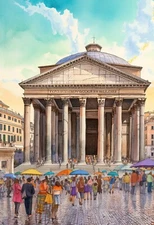 Pantheon Wall Art Poster Romantic Rome Watercolour Picture Print 