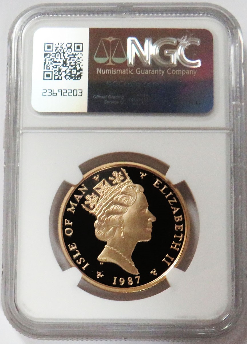 1987 GOLD IOM 1 OZ ANGEL HONG KONG COIN SHOW PRIVY NGC PROOF