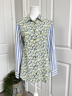 Equipment Femme Women s Blue Yellow Floral/Striped Button Down Shirt Size M