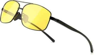Black Frame Yellow Night Lens Ultra Lightweight Rectangular Polarized Sunglasses