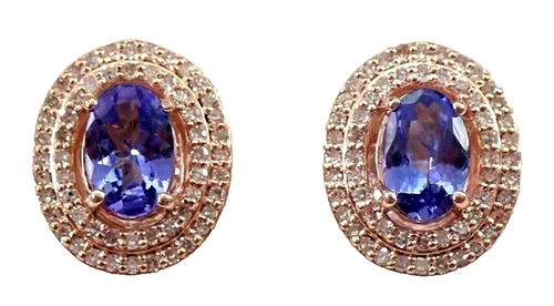 Orecchini Donna In Argento Placcato Oro 14K - A Pera Con Gemma E Diamanti Rotoli Halo, 6x4 Mm, Diamanti Naturali
