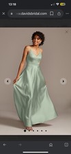 David Bridals Sage Spaghetti Strap Satin A-Line Long Dress
