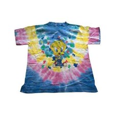 Vintage 90s 1995 Kids L Looney Tunes Cartoon Tweety Bird Shirt Tye Dye