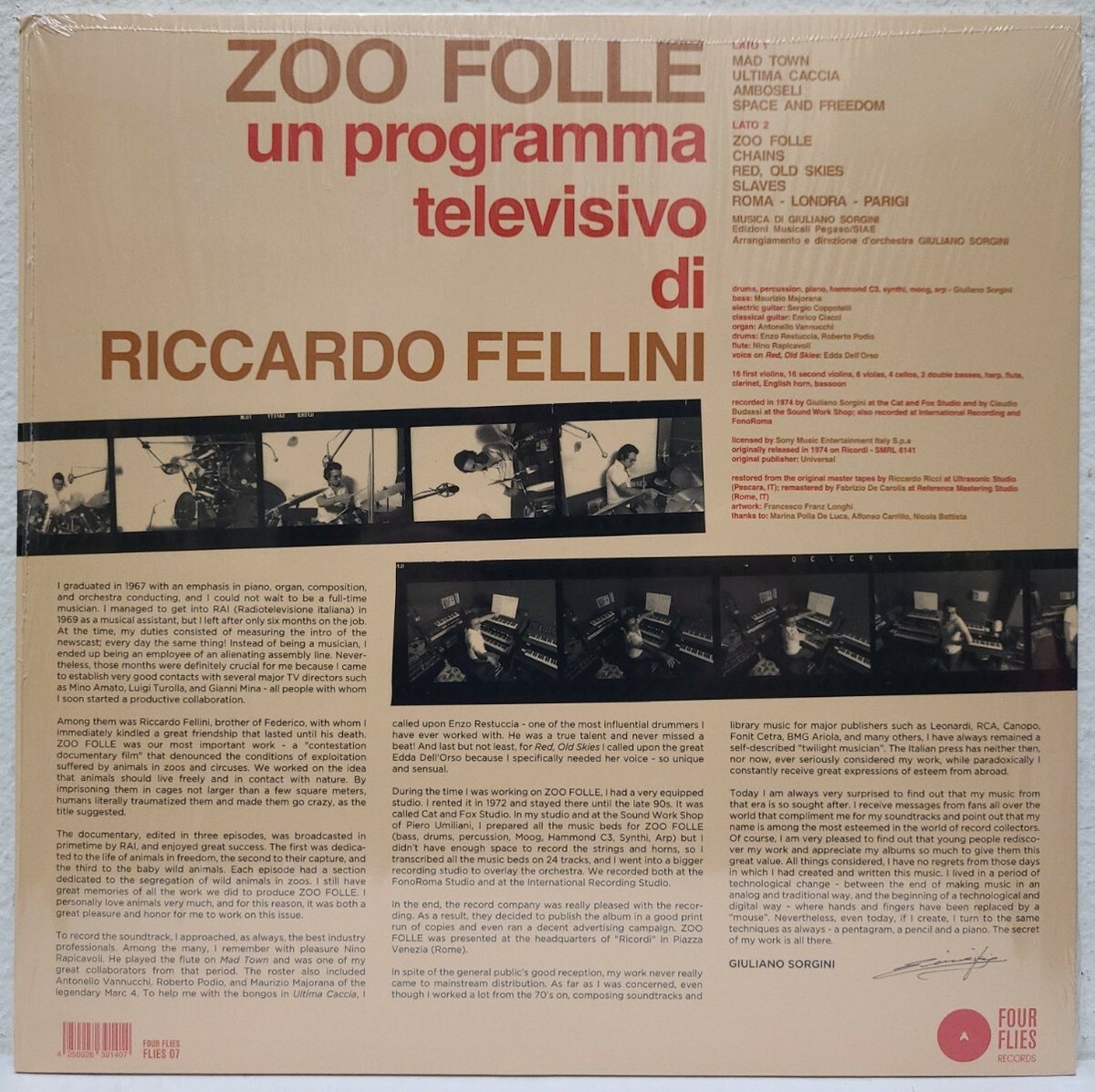 RARE Giuliano Sorgini - Zoo Folle 2016 Four Flies 180G LP